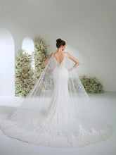 Straps Mermaid Wedding Dress, High-End Water-Soluble Lace & Chiffon Bridal Gown, Elegant & Luxurious, Suitable For Garden, Beach, Castle, Hotel Wedding